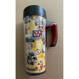 Walt Disney World Parks Collage‎ Acrylic 18 oz Travel Tumbler–Brown–Grip Handle